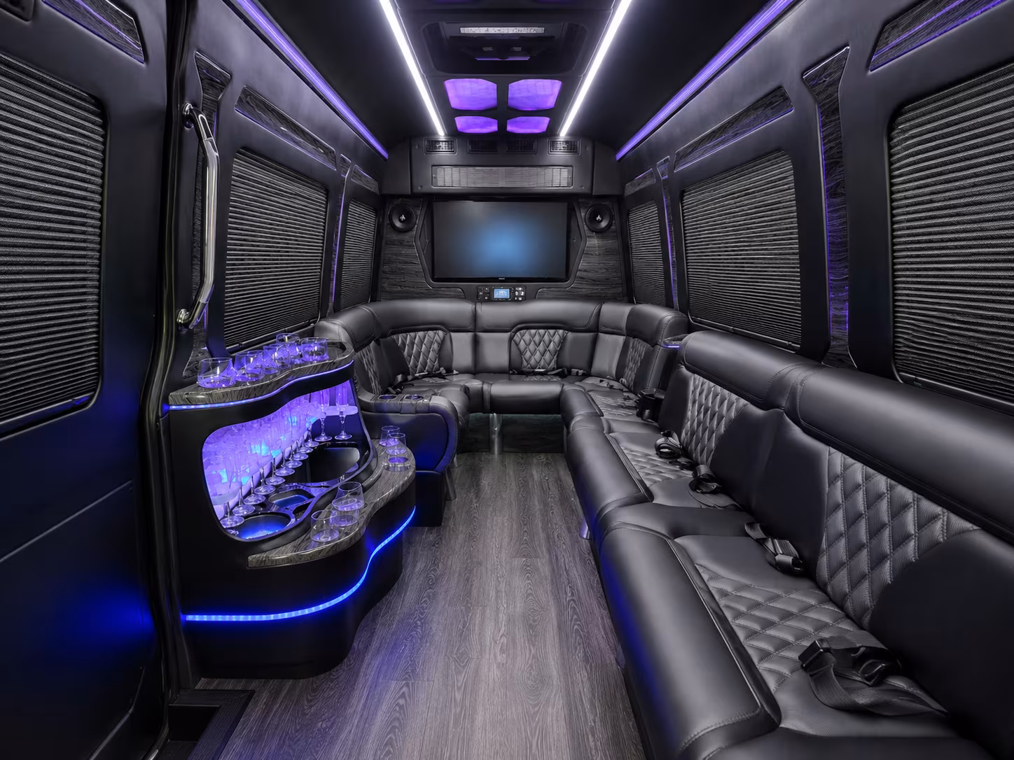 apex 40 passenger party bus interior