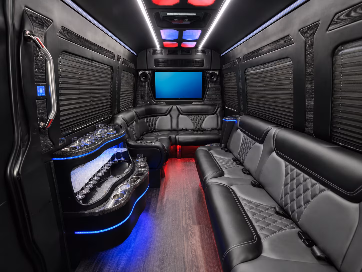 apex 50 passenger party bus inside